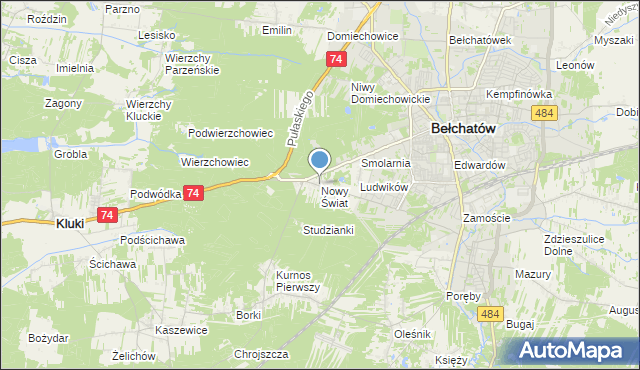 mapa Nowy Świat, Nowy Świat gmina Bełchatów na mapie Targeo